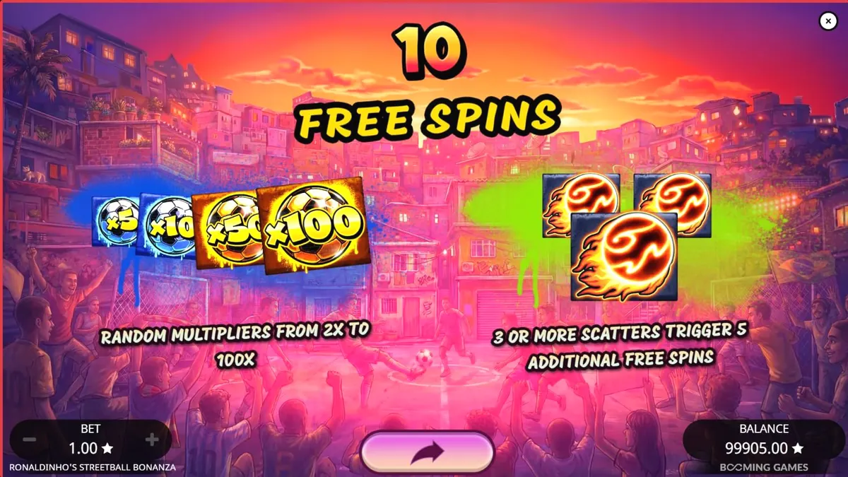 Ronaldinho’s Streetball Bonanza slot game interface