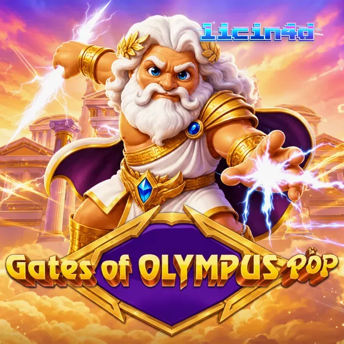 Tampilan visual grid 3x5 Gates of Olympus POP dengan simbol multiplier dan efek petir Zeus.